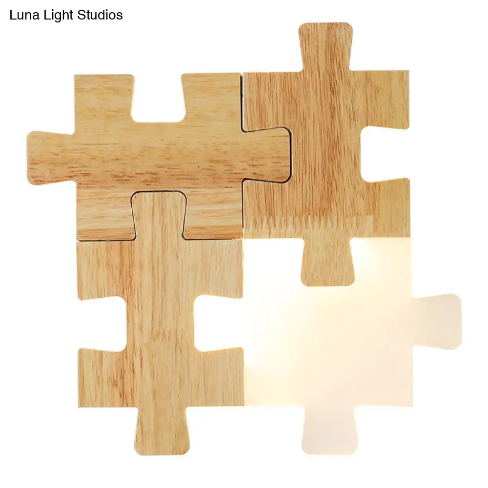 Led Wooden Jigsaw Puzzle Wall Lamp With Acrylic Shade For Bedroom