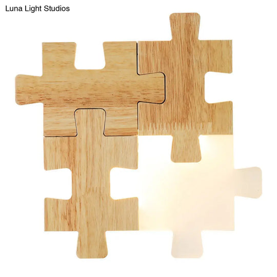 Led Wooden Jigsaw Puzzle Wall Lamp With Acrylic Shade For Bedroom