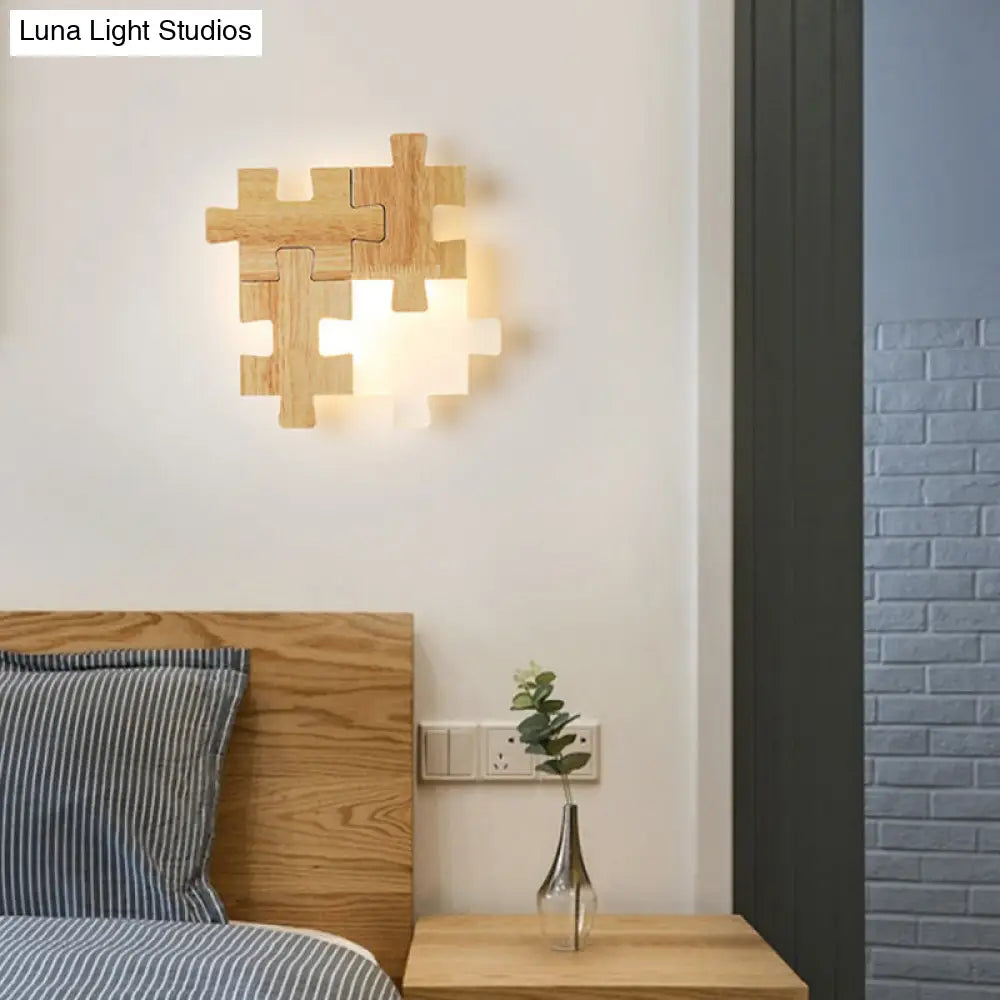 Led Wooden Jigsaw Puzzle Wall Lamp With Acrylic Shade For Bedroom