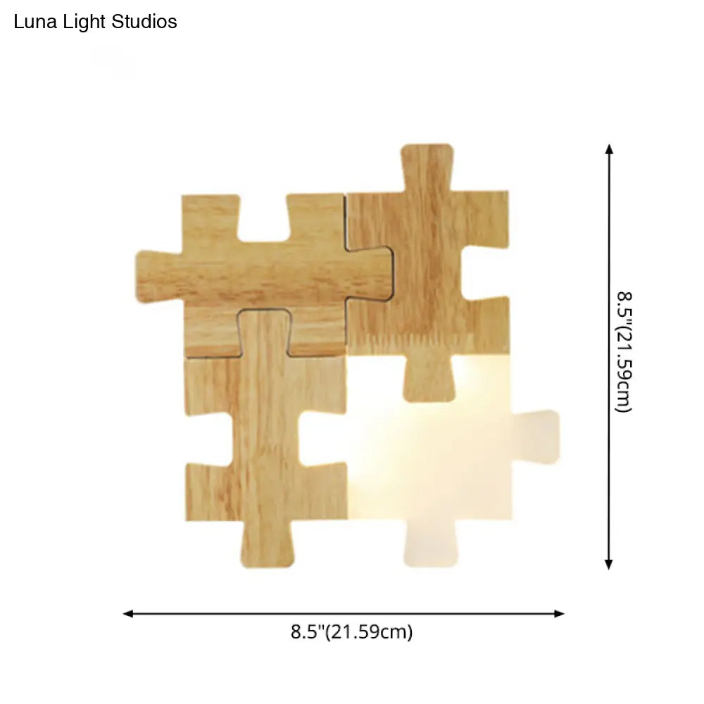 Led Wooden Jigsaw Puzzle Wall Lamp With Acrylic Shade For Bedroom