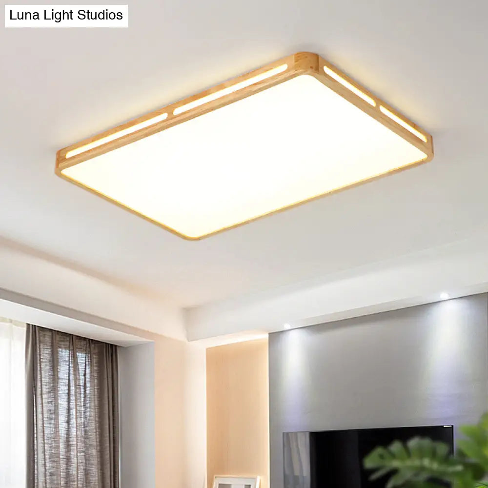 Led Wooden Rectangle Flush Mount Ceiling Light With Acrylic Diffuser - Simple Style For Living Room