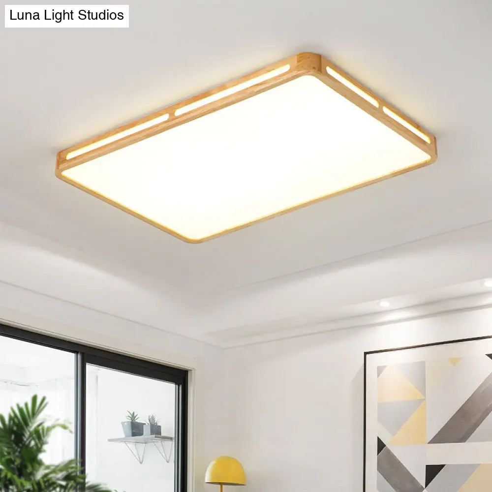 Led Wooden Rectangle Flush Mount Ceiling Light With Acrylic Diffuser - Simple Style For Living Room
