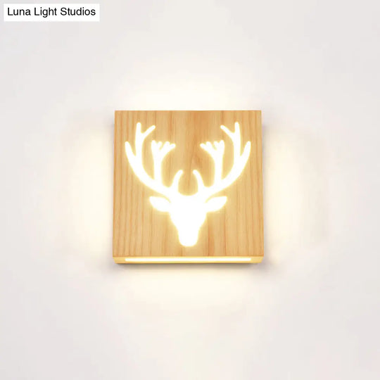 Led Wooden Wall Sconce: Contemporary Square Cutout Living Room Light