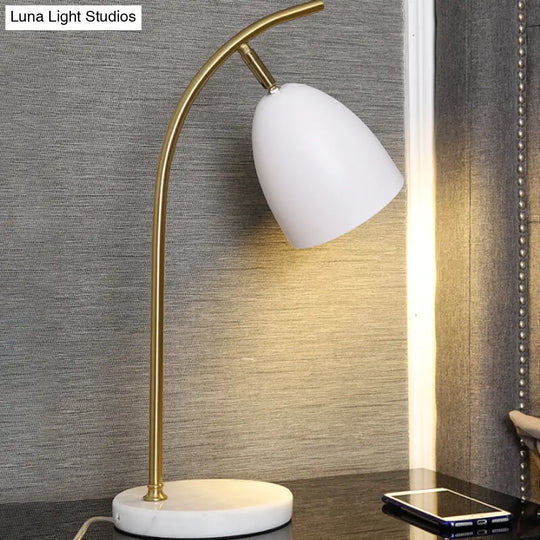 Modern Metal Shade Bell Shape Desk Lamp With 1 Bulb White/Black Finish White