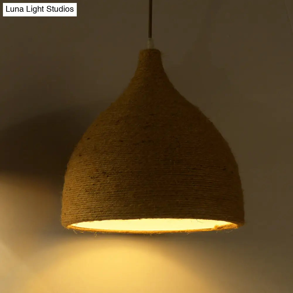 Light Beige Rope Pendant - Retro Industrial Teardrop Hanging Lamp For Dining Room