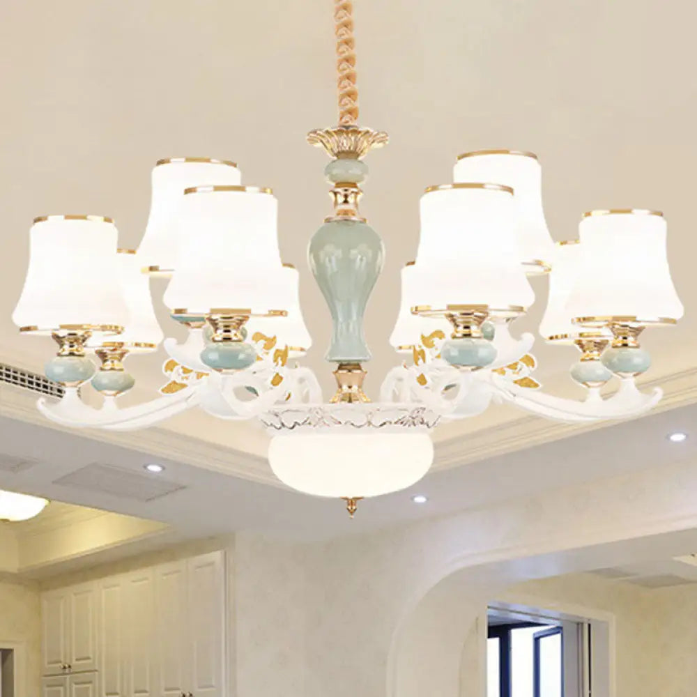 Light Blue Cone Chandelier Pendant Kit With Cream Glass For Contemporary Living Room 12 /