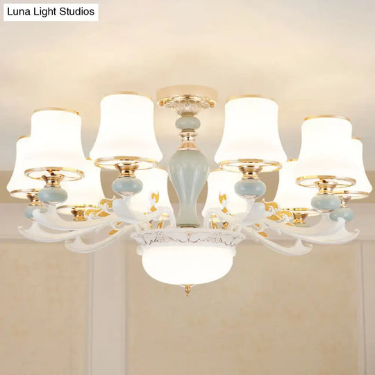 Light Blue Cone Chandelier Pendant Kit With Cream Glass For Contemporary Living Room