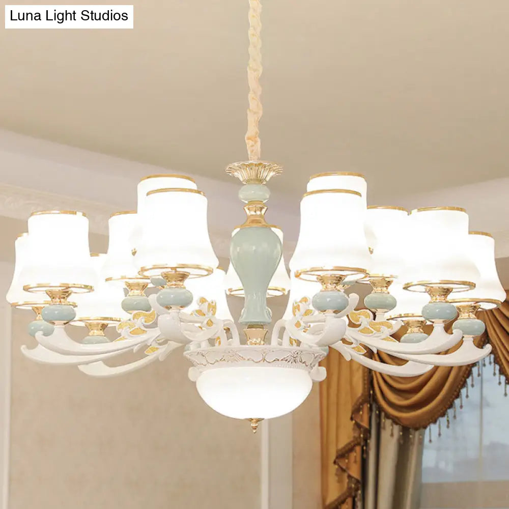 Light Blue Cone Chandelier Pendant Kit With Cream Glass For Contemporary Living Room