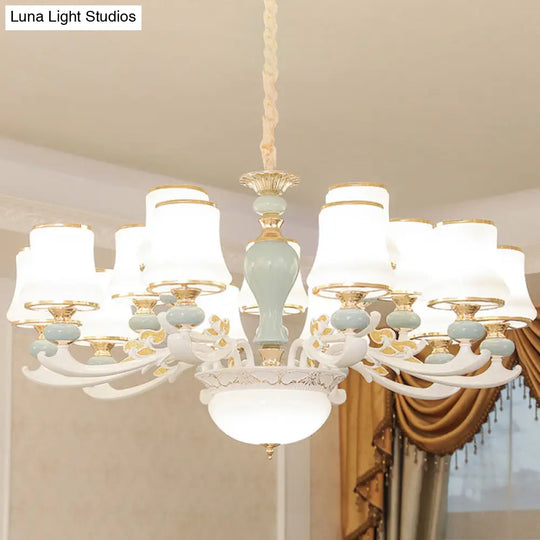 Light Blue Cone Chandelier Pendant Kit With Cream Glass For Contemporary Living Room