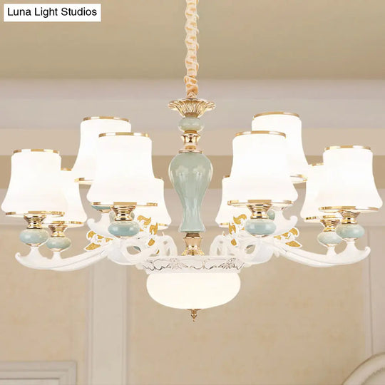 Light Blue Cone Chandelier Pendant Kit With Cream Glass For Contemporary Living Room