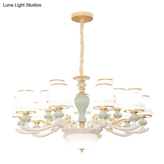 Light Blue Cone Chandelier Pendant Kit With Cream Glass For Contemporary Living Room