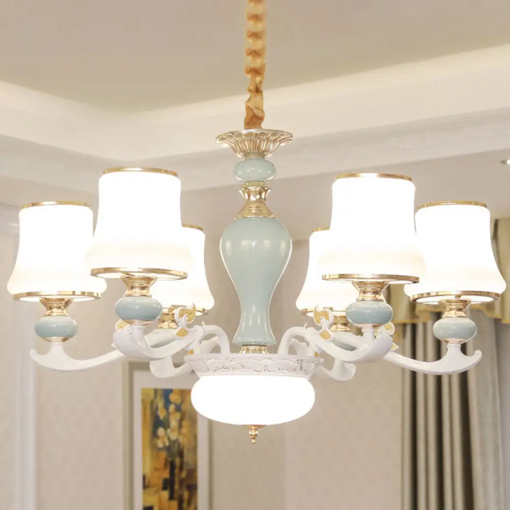 Light Blue Cone Chandelier Pendant Kit With Cream Glass For Contemporary Living Room 6 /