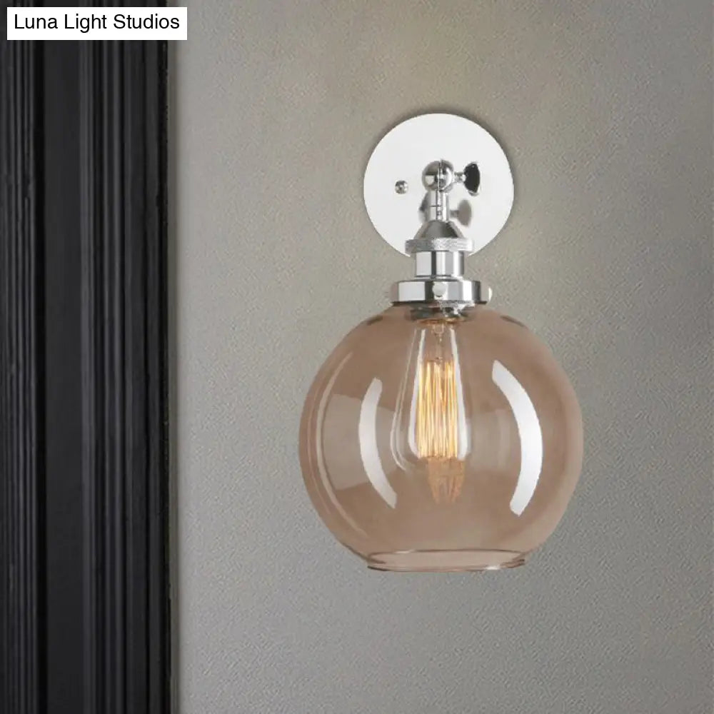 Light Grey Glass Wall Sconce: Industrial Black/Brass/Copper Globe Living Room Lighting Fixture