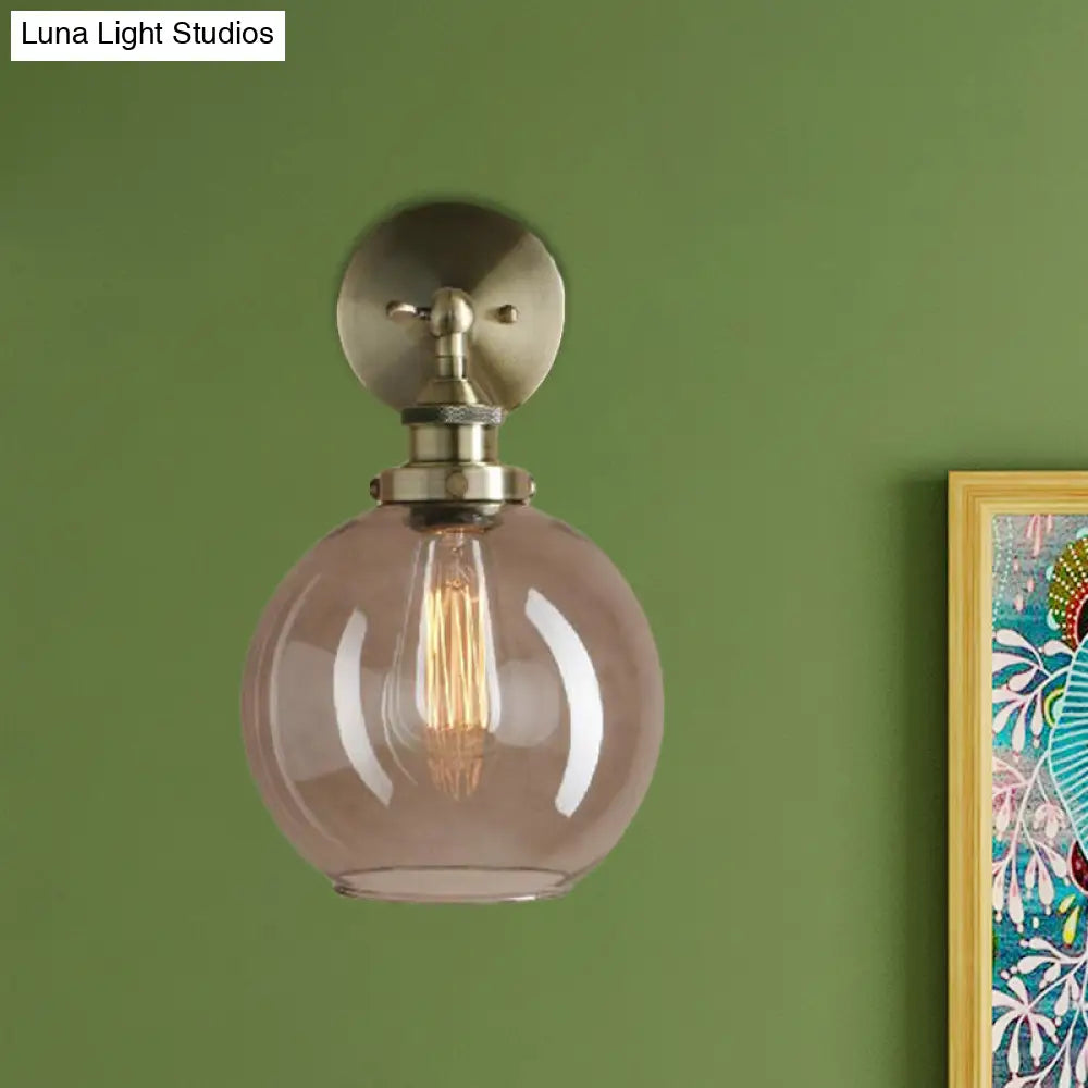 Light Grey Glass Wall Sconce: Industrial Black/Brass/Copper Globe Living Room Lighting Fixture