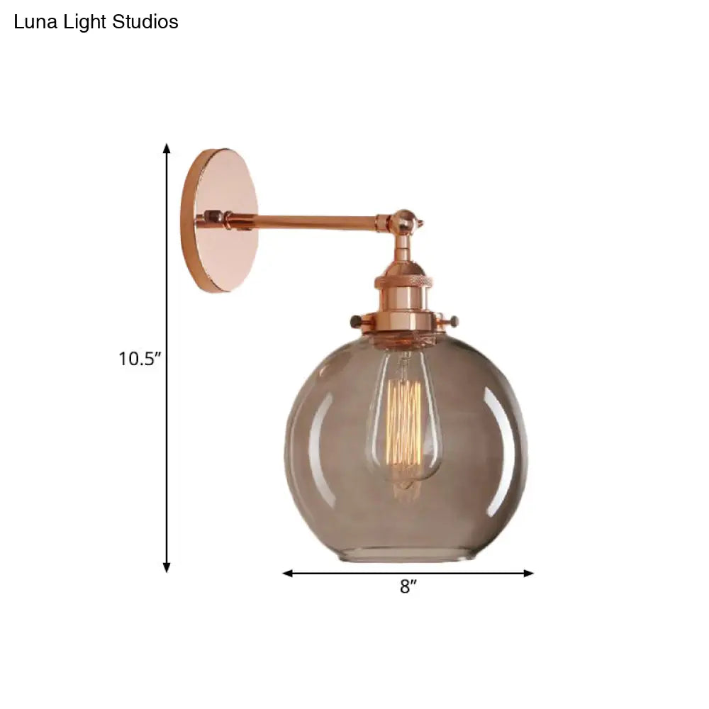 Light Grey Glass Wall Sconce: Industrial Black/Brass/Copper Globe Living Room Lighting Fixture