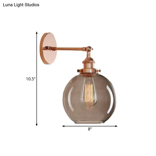 Light Grey Glass Wall Sconce: Industrial Black/Brass/Copper Globe Living Room Lighting Fixture