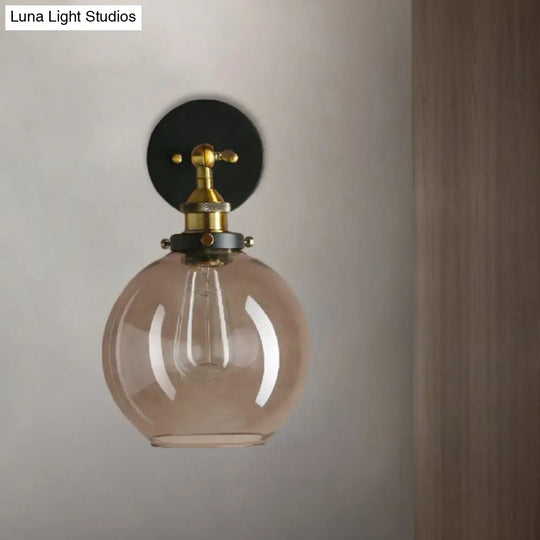 Light Grey Glass Wall Sconce: Industrial Black/Brass/Copper Globe Living Room Lighting Fixture