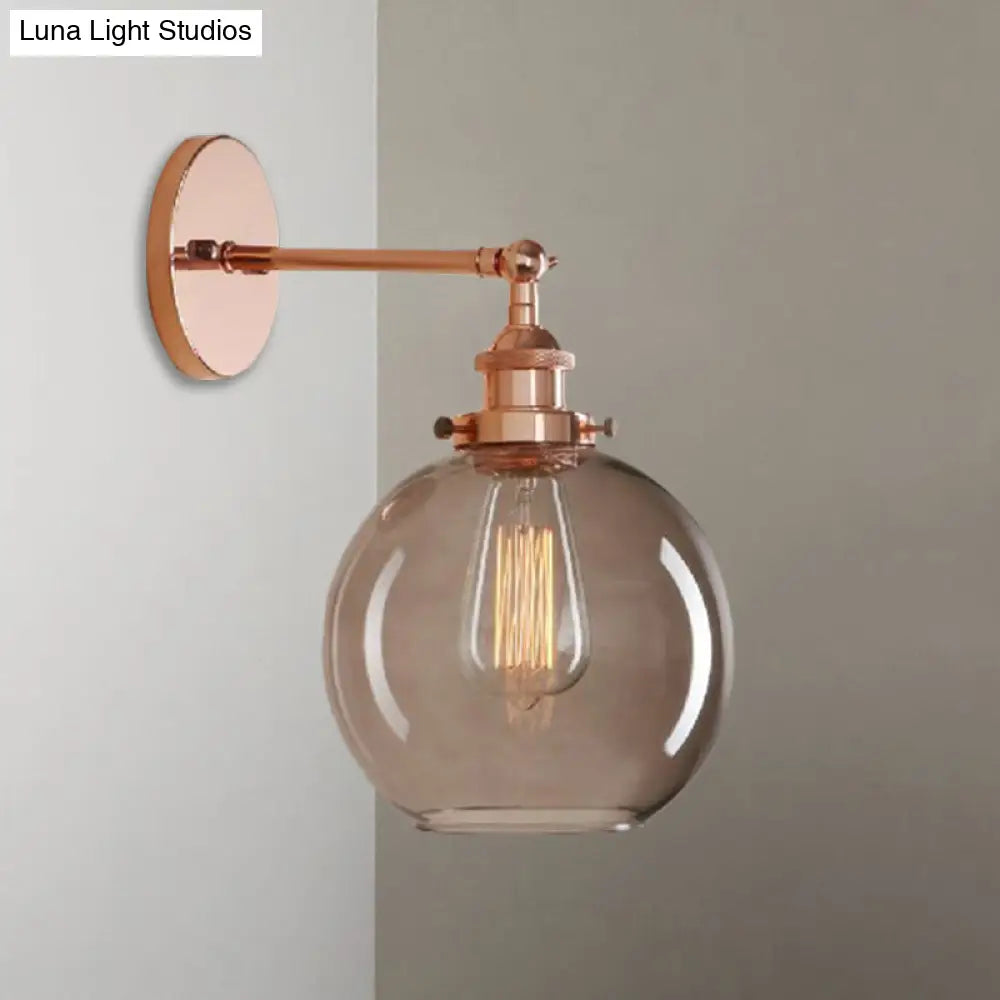 Light Grey Glass Wall Sconce: Industrial Black/Brass/Copper Globe Living Room Lighting Fixture