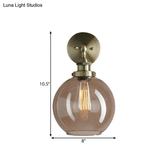 Light Grey Glass Wall Sconce: Industrial Black/Brass/Copper Globe Living Room Lighting Fixture