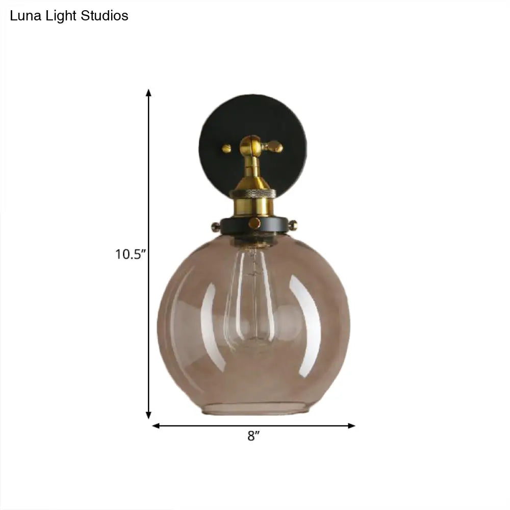 Light Grey Glass Wall Sconce: Industrial Black/Brass/Copper Globe Living Room Lighting Fixture