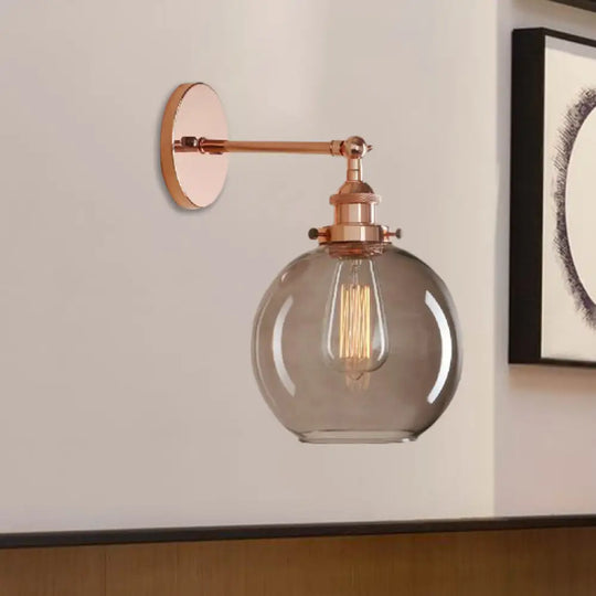 Light Grey Glass Wall Sconce: Industrial Black/Brass/Copper Globe Living Room Lighting Fixture