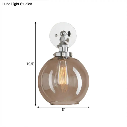 Light Grey Glass Wall Sconce: Industrial Black/Brass/Copper Globe Living Room Lighting Fixture