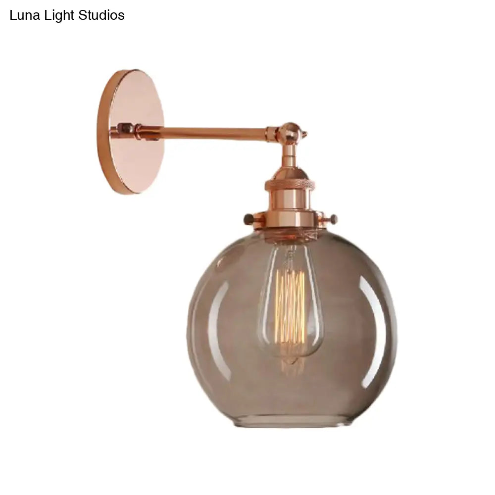 Light Grey Glass Wall Sconce: Industrial Black/Brass/Copper Globe Living Room Lighting Fixture