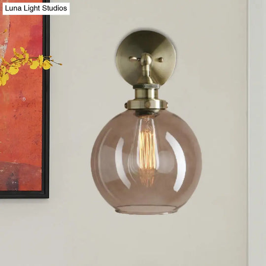 Light Grey Glass Wall Sconce: Industrial Black/Brass/Copper Globe Living Room Lighting Fixture