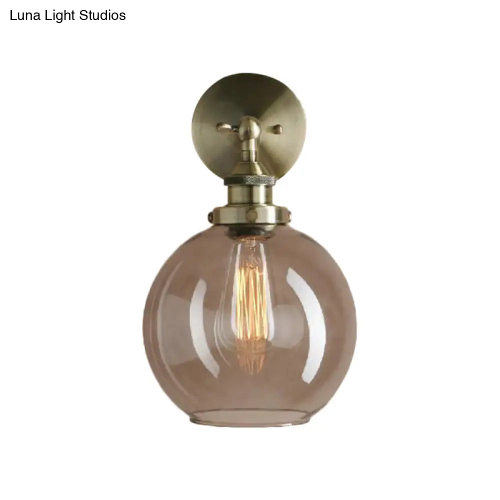 Light Grey Glass Wall Sconce: Industrial Black/Brass/Copper Globe Living Room Lighting Fixture