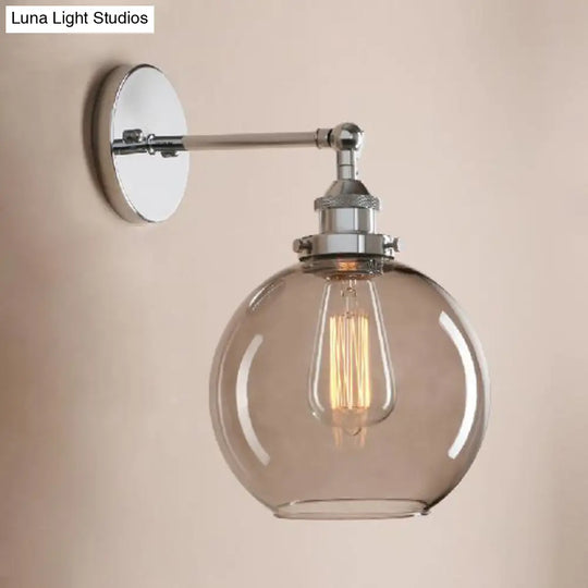 Light Grey Glass Wall Sconce: Industrial Black/Brass/Copper Globe Living Room Lighting Fixture