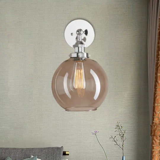 Light Grey Glass Wall Sconce: Industrial Black/Brass/Copper Globe Living Room Lighting Fixture