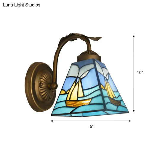 Light Sailboat Wall Sconce: Nautical Stained Glass In Brass