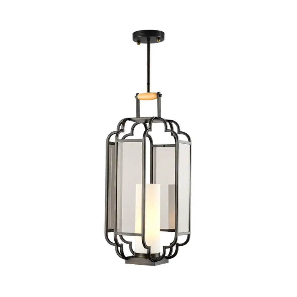 Light Tan Glass Hanging Pendant - Traditional Black Cylinder Pendulum For Living Room 8/10/12 Wide /