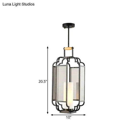 Light Tan Glass Hanging Pendant - Traditional Black Cylinder Pendulum For Living Room 8/10/12 Wide