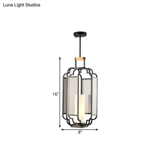 Light Tan Glass Hanging Pendant - Traditional Black Cylinder Pendulum For Living Room 8/10/12 Wide