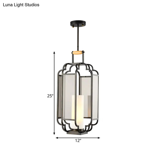 Light Tan Glass Hanging Pendant - Traditional Black Cylinder Pendulum For Living Room 8/10/12 Wide