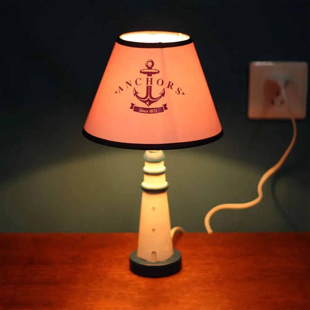 Lighthouse Nautical Desk Lamp: Resin Study Room Light With Plug-In Cord Blue