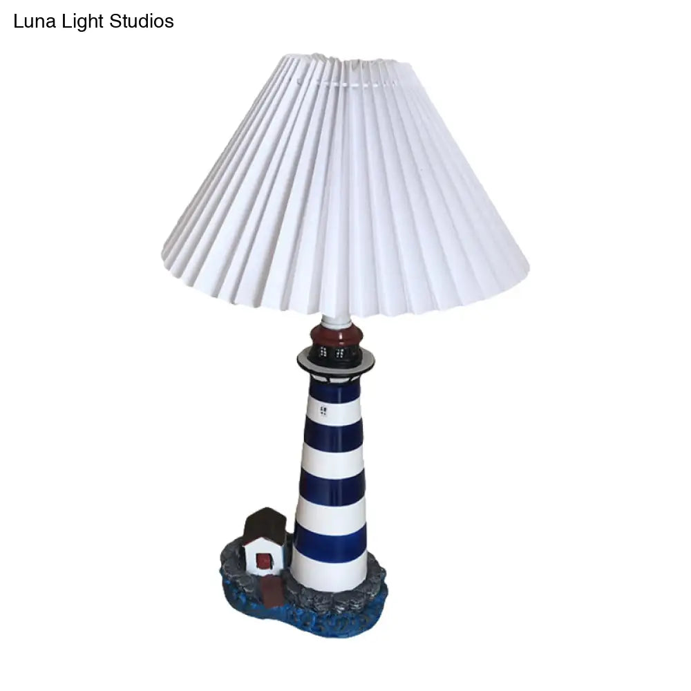 Lighthouse Shape Table Light Cartoon Resin Night Lamp With White And Black Shade