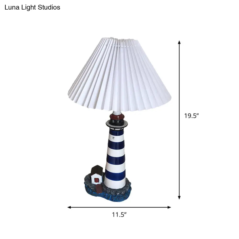 Lighthouse Shape Table Light Cartoon Resin Night Lamp With White And Black Shade