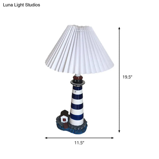 Lighthouse Shape Table Light Cartoon Resin Night Lamp With White And Black Shade