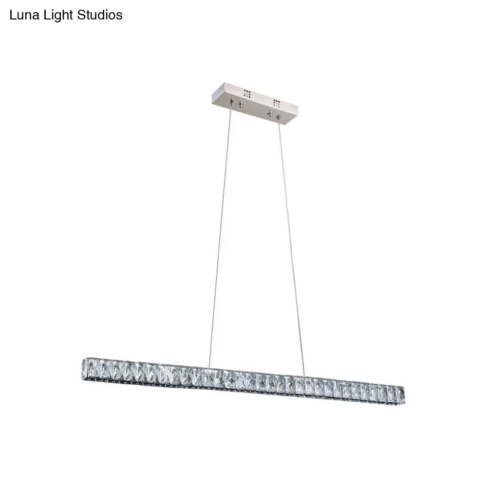 Linear Crystal Block Island Pendant Led Lighting In Silvery Modern Style For Dining Room Suspension