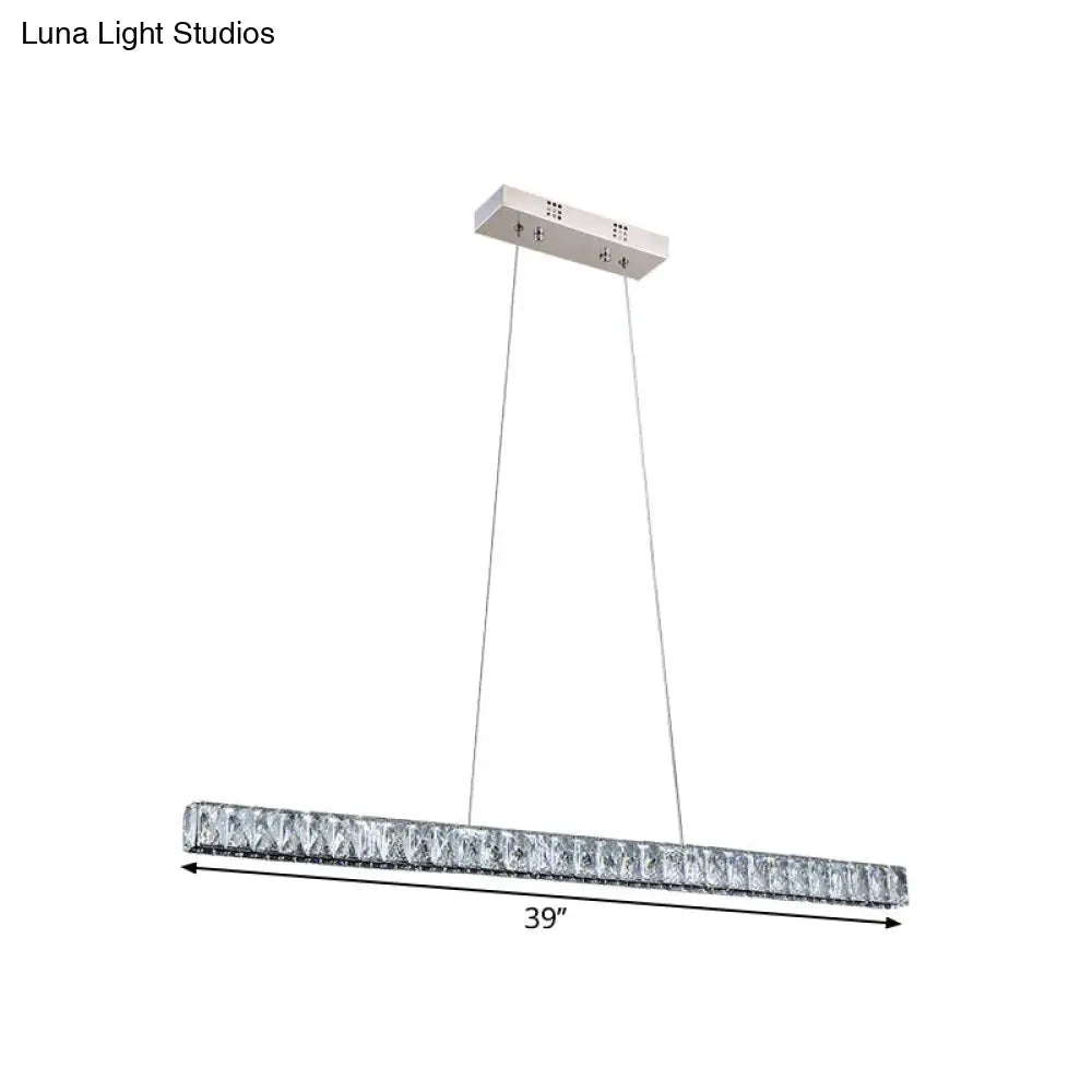 Linear Crystal Block Island Pendant Led Lighting In Silvery Modern Style For Dining Room Suspension