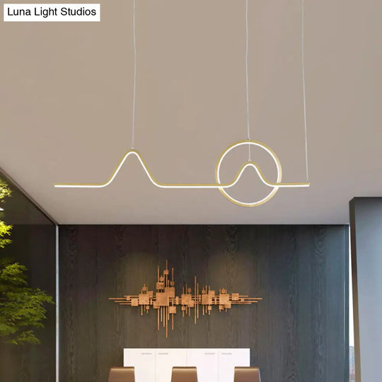 Linear Mountain & Sun Acrylic Pendant Light With Led Warm/White Glow - Black/Gold Finish For Dining