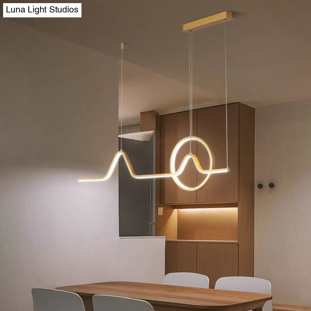 Linear Mountain & Sun Acrylic Pendant Light With Led Warm/White Glow - Black/Gold Finish For Dining