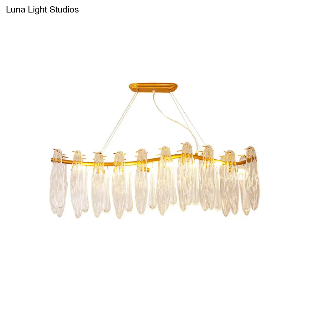 Linear Island Lamp With 8 Clear K9 Crystal Lights - Gold Pendant Lighting Fixture For Living Room