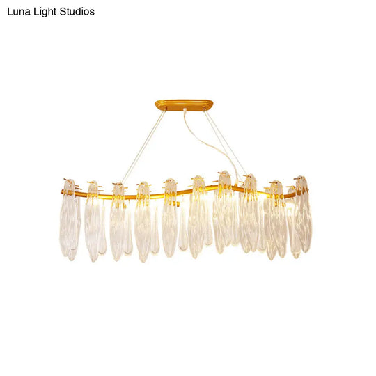 Linear Island Lamp With 8 Clear K9 Crystal Lights - Gold Pendant Lighting Fixture For Living Room