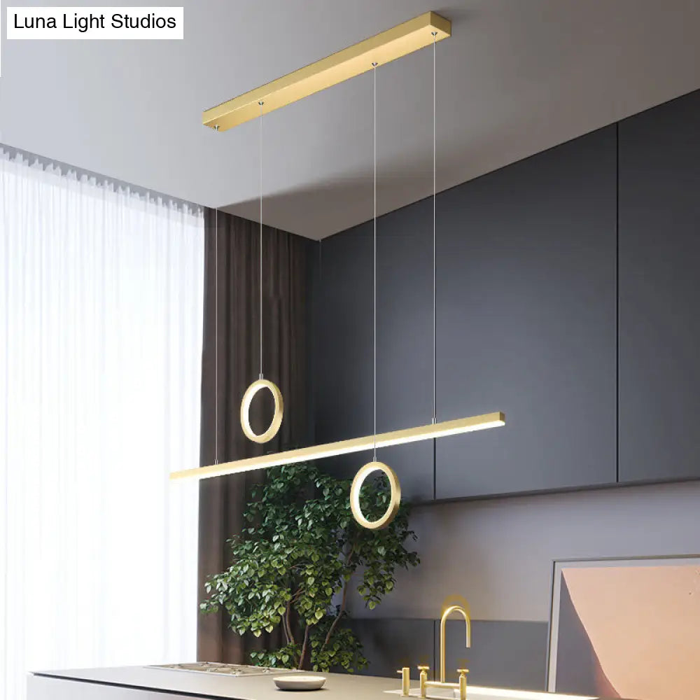 Black/Gold Metal Linear Led Chandelier Lamp - Multiple Hanging Lights Warm/White Glow Gold / White