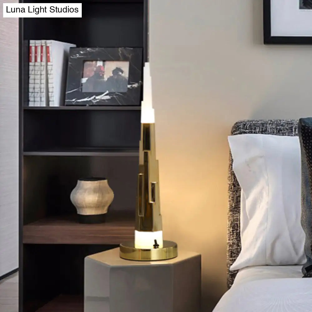 Modern Burj Tower Nightstand Lamp: Acrylic Led Table Light In White/Gold For Study Room