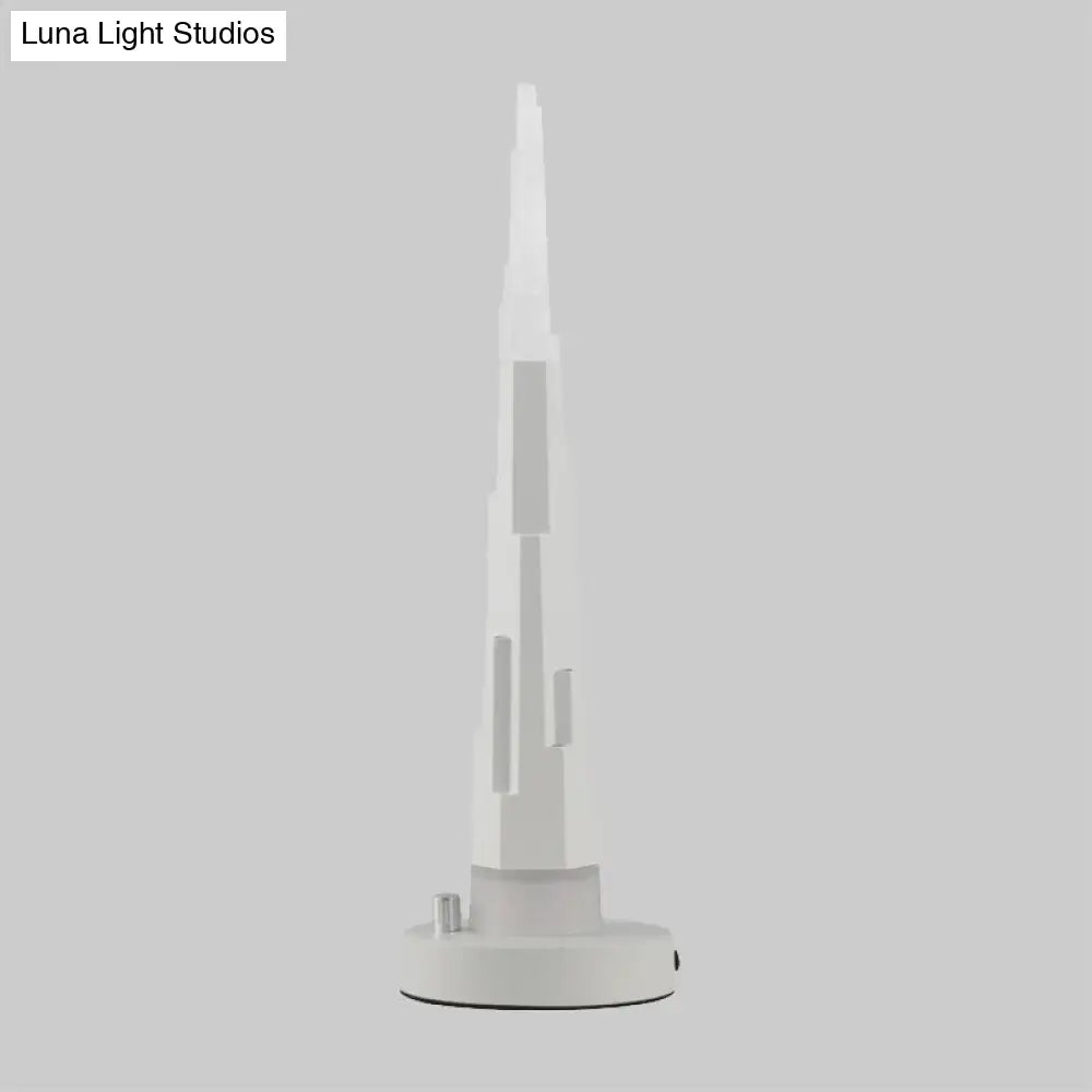 Modern Burj Tower Nightstand Lamp: Acrylic Led Table Light In White/Gold For Study Room