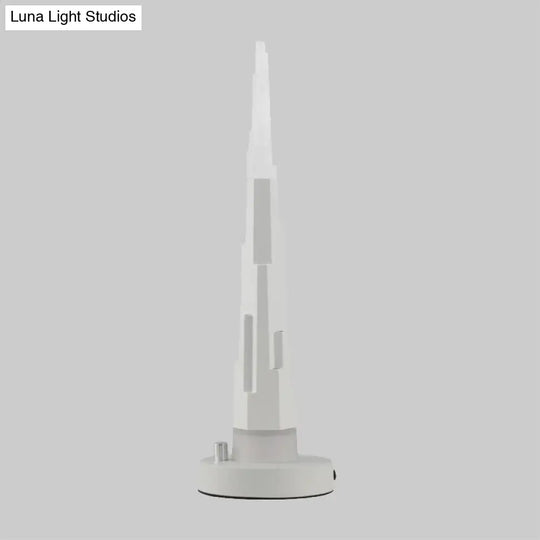 Modern Burj Tower Nightstand Lamp: Acrylic Led Table Light In White/Gold For Study Room